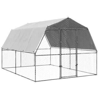 Large Chicken Coop Outdoor Galvanized Steel Cage with Lockable Door and Water-Resistant Roof, Durable Animal Hutch for Rabbits Ducks Hens, 147.6"x112.2"x90.6" Silver - size: 147.6" x 112.2" x 90.6" (L x W x H)