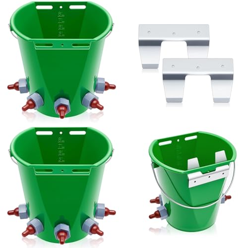 2 Pcs 8L Lamb Milk Feed Bucket Multiple Teat Large Capacity Detachable Nipple Plastic Goat Milk Feeding Bucket Green Animal Feed Pot Lamb Feeder Bottle for Farm Sheep Livestock Cattle Animal(5 Mouths)