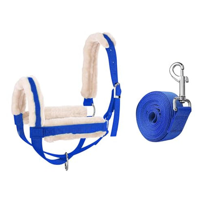 Cow Halter with Leading Rope Adjustable Harness Training Ranch Showing Cattle Calf Halter Bull Bridle for Foal Horse Oxen - color: Blue M