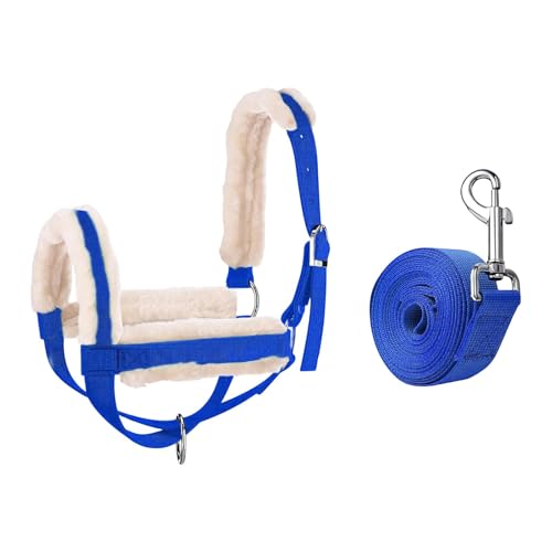 Cow Halter with Leading Rope Adjustable Harness Training Ranch Showing Cattle Calf Halter Bull Bridle for Foal Horse Oxen - color: Blue S