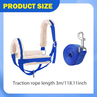 harayaa Cattle Traction Halter with Bull Bridle Cow Halter Leading Rope Adjustable Nylon Calf Halter Training Harness Suitable Goats Horses Ba, Blue M