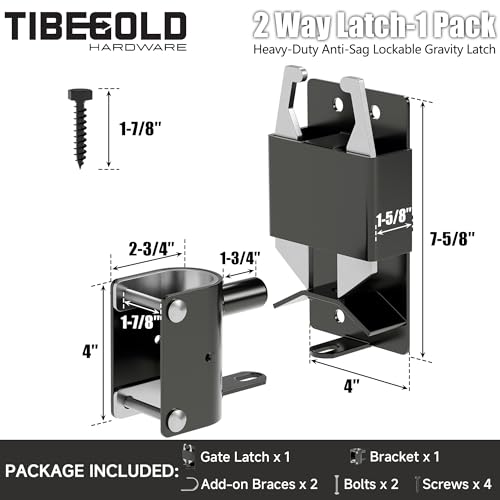 2 Way Gate Latch, Heavy Duty Two Way Farm Gate Latch, Black Anti-Sag Fence Gate Latch, Lockable Gravity Latch Gate Hardware for Fences, Metal Gates, Farm, Horse Corrals, Ranches, 1 Pack