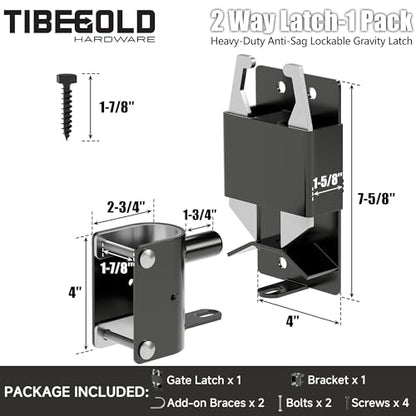 2 Way Gate Latch, Heavy Duty Two Way Farm Gate Latch, Black Anti-Sag Fence Gate Latch, Lockable Gravity Latch Gate Hardware for Fences, Metal Gates, Farm, Horse Corrals, Ranches, 1 Pack