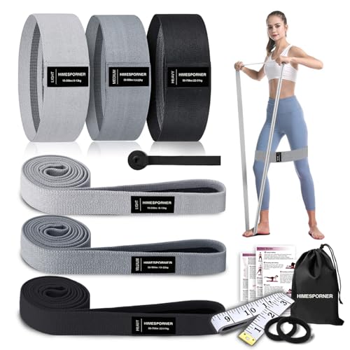 HIMESPORNER 9 PCS Fabric Resistance Bands Set for Working Out, Non-Slip Exercise Booty Bands for Women & Men Leg and Glutes with Hair Ties and Tape Measure - for Home Gym Workout, Yoga, Pilates - color: Grey and Black
