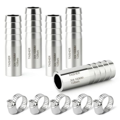 TAISHER 5PCS 304 Stainless Steel Pipe Fittings, 1/2" Barb, 2" Length Weld Nipple Cast Pipe - size: 1/2" Barb(2" Length)