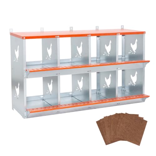 Wall-Mounted Metal Nesting Box for Chickens and Ducks – Galvanized Steel Construction with Ventilation & Easy Egg Access (8-Orange) - color: 8-Orange