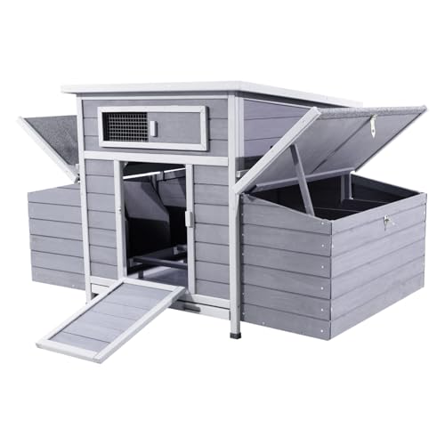 Chicken Coop, Large Chicken Coop for 4-6 Chickens with 6 Nesting Boxes, Wooden Outdoor Hen House with Pull-Out Tray for Backyard, Easy-Clean,Weatherproof Poultry Chicken Cage - color: GREY＆PURPLE