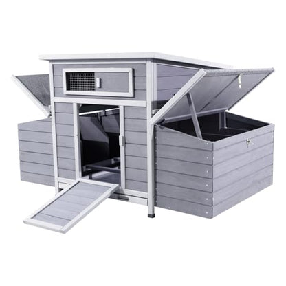 Chicken Coop, Large Chicken Coop for 4-6 Chickens with 6 Nesting Boxes, Wooden Outdoor Hen House with Pull-Out Tray for Backyard, Easy-Clean,Weatherproof Poultry Chicken Cage - color: GREY＆PURPLE