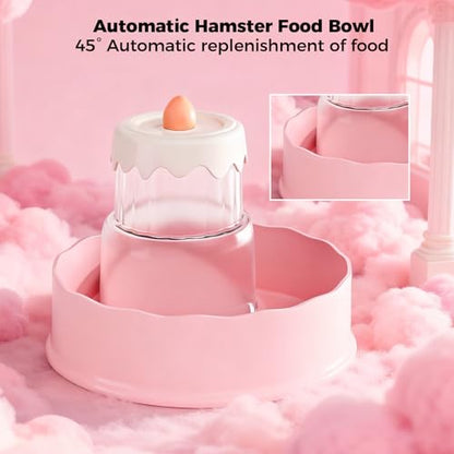 Mini&moe Hamster Food Bowl - Automatic Guinea Pig Feeder No Spill Storage Small Pet Food Dispenser for Gerbil, Rat, Chinchilla, Ferret, Hedgehog - color: light yellow