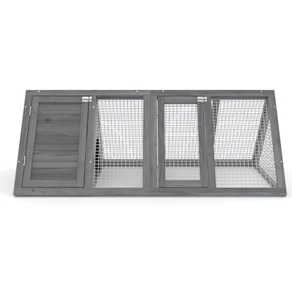 Rabbit Hutch, Small Chicken Coop Outdoor A-Frame Quail Cage with 2 Door & Run Cage Wooden Triangle Quail Hutch with Ventilating Wire Poultry Hutch for Small Animal (Gray) - color: Gray