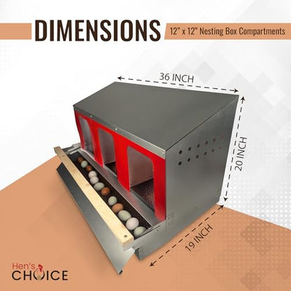 Hen's Choice™ - Roll Out Nest Box for Chickens | Roll Away Nest Box | 3 Compartment 36" | Heavy Duty Galvanized - size: Large 36"