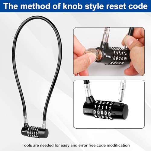 Cable Locks with Combination,Steel Cable Rope Wire 5-Digit Combination Lock with Resettable Code for Bikes, Lockers, File Cabinets, Wardrobes, Small Fences,gate Lock, Pool Padlock. - size: Span11in,Cable length 23*0.3 in