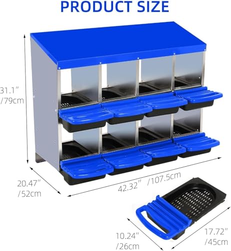 8 Hole Chicken Nesting Boxes - Nesting Boxes Chicken with Roll Away Design & Lid Cover,Easy Egg Collection, Hen Roosting Nest, Durable Poultry Laying Boxes for Hens - color: Blue, size: 8 Cells