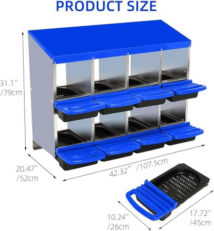 8 Hole Chicken Nesting Boxes - Nesting Boxes Chicken with Roll Away Design & Lid Cover,Easy Egg Collection, Hen Roosting Nest, Durable Poultry Laying Boxes for Hens - color: Blue, size: 8 Cells
