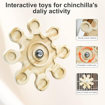 Chinchilla Chew Toys, Natural Wooden Rotating Teeth Grinding Toys, Hanging Chinchilla Cage Accessory and Hamster Exercise Chew Toy for Rabbit, Rat, Bunny, Guinea Pigs, Squirrels