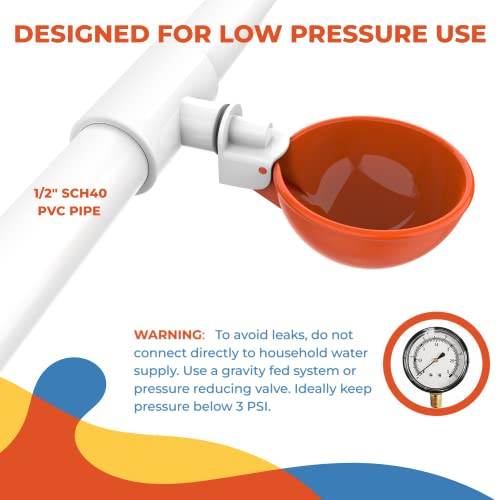 Lil'Clucker PVC Waterer Cups and Nesting Set - 5 Large Automatic Chicken Waterer Cups with 1/2" PVC Tee Fittings – Orange | 4 Washable Chicken Nesting Pads for Laying Eggs, Gray Nest Box Pads