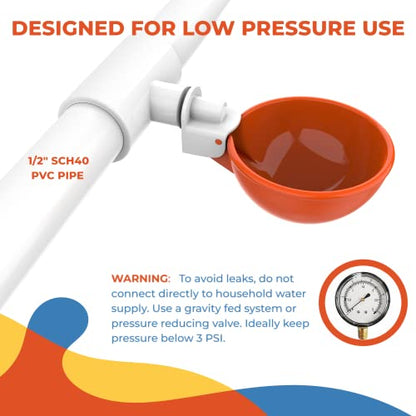 Lil'Clucker PVC Waterer Cups and Nesting Set - 5 Large Automatic Chicken Waterer Cups with 1/2" PVC Tee Fittings – Orange | 4 Washable Chicken Nesting Pads for Laying Eggs, Gray Nest Box Pads