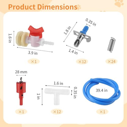 Automatic Rabbit Watering System, Include 12 Nipple Drinker, Hose and Valve | Gravity Feed Watering Kit with Drinking Nipples 28 mm Hole Opener for Rabbits Guinea Pigs Hamsters