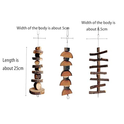 3pcs Small Animal Chews Toy Natural Apple Wood Block Cage Hanging Molars Treats Snack for Hamsters Rabbits Bunny Bird Parrots Chinchilla Guinea Pig Gerbils Squirrels