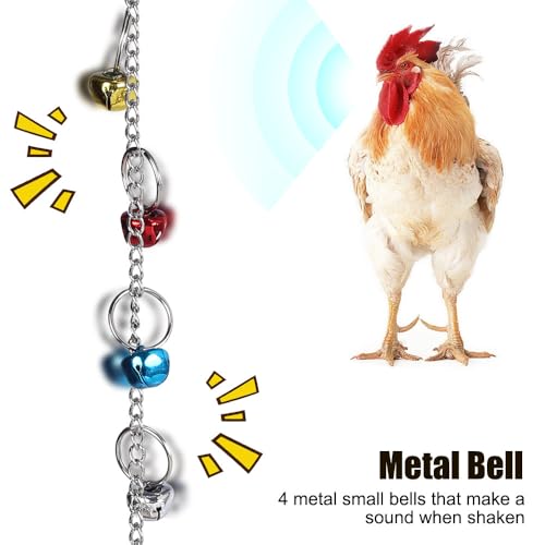 MiOYOOW Chicken Mirror Toys, Hens Mirror Drum Toys Hanging Bird Cage Mirror Toy with 4 Bells for Chickens Hens Roosters Birds Parrots