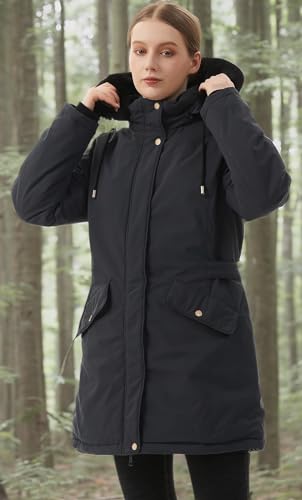 MOERDENG Women's Long Winter Down Coat Thicken Fleece Lined Parka Warm Puffer Jacket With Faux Fur Detachable Hood - color: Darkgrey, size: Medium