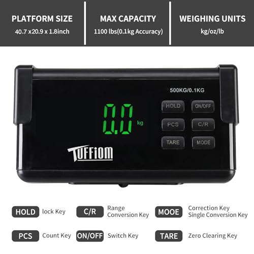 TUFFIOM 1100Lbs x 0.2Lbs Postal Digital Shipping Livestock Scale, Electronic Stainless Steel Platform Heavy Duty Vet Animal Floor Scale,Dog Puppy Pig Goat Sheep Scale, Black - color: Black