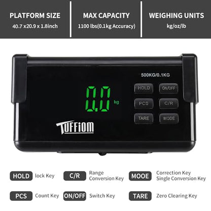 TUFFIOM 1100Lbs x 0.2Lbs Postal Digital Shipping Livestock Scale, Electronic Stainless Steel Platform Heavy Duty Vet Animal Floor Scale,Dog Puppy Pig Goat Sheep Scale, Black - color: Black