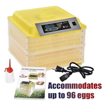 GRAND ORANGE Egg Incubator Automatic Digital Poultry Hatcher Machine Breeder with Temperature Control and Auto Turning for Hatching Chicken Duck Goose Quail Birds (96 Eggs) - size: 96 Eggs