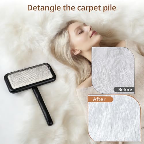 Sheepskin Wool Brush - Carpet Rake Tool for Pet Hair Removal and Household Fabric Care（Black） - color: Black