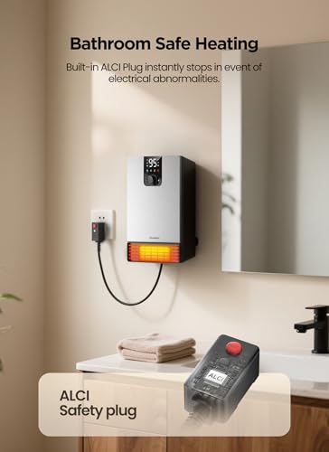 Wall Heater for Bathroom, 1500W Fast Heating Electric Space Heater with ALCI Plug, Adjustable Thermostat, 3 Heating Modes, 24H Timer, Easy Mounted Heater for Indoor Use, Home, Office, Silver - color: Silver