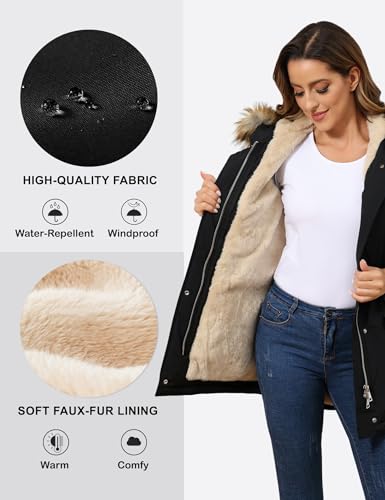 ROYAL MATRIX Women's Winter Coats Fleece Lined Parka Jacket Hooded Long Winter Warm Parka Coat with Pockets - color: Black Upgrade, size: 8
