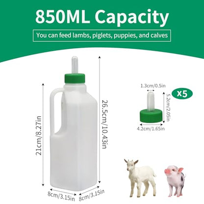 Lamb Bottle Baby Goat Nipples 850ml Milk Feeding Bottle & 5pcs Pritchard Nipples for Baby Sheep Goat Calf Puppy
