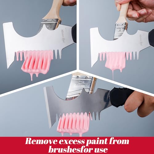Mister Rui 5 in 1 Paint Brush Comb and Roller Cleaner Tool, Stainless Steel Paint Brush Cleaner with Hammer Base & Anti-Slip Grip, for Professional Painters & DIYers - color: Black+gray
