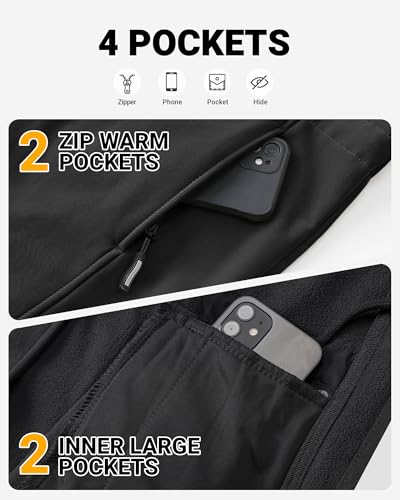 Outdoor Ventures Women's Lightweight Waterproof Fleece Lined Hooded Softshell Rain Jacket, Warm Windbreaker Long Coat - color: Black, size: 3X-Large