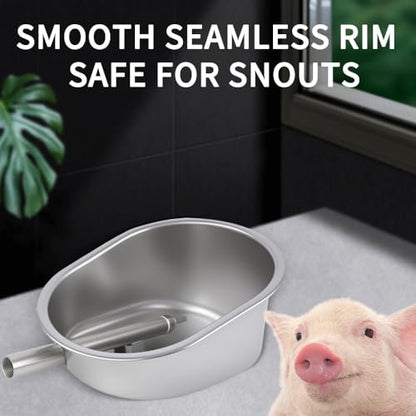 Danbark Large Pig Waterer Bowl with 1/2" NPT(F) Thread - 304 Stainless Steel Large Oval Design for Swine,Hog,Livestock (Durable & Rustproof)