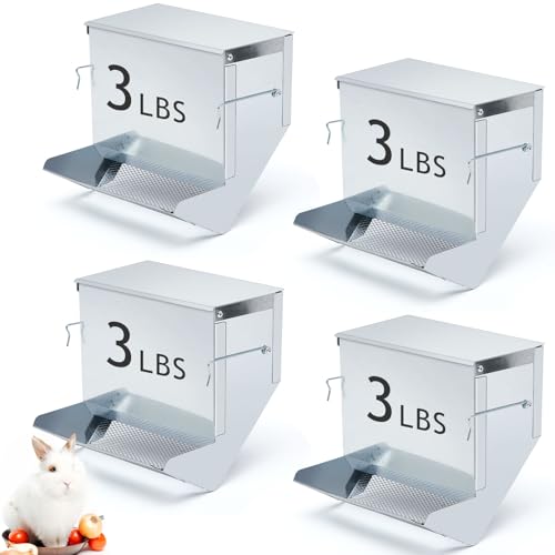 Maxcheck 4 Pcs Rabbit Feeder for Cages Small Animal Food Dispenser with Lid Metal Rabbit Feeders Outside for Guinea Pig (7.7 Inches,Silver) - color: Silver, size: 7.7 Inches