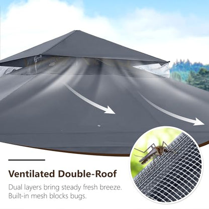 MASTERCANOPY Outdoor Patio Gazebo with Double Roofs, Stable Steel Frame and Mosquito Netting (9x9,Dark Gray) - color: Dark Gray, size: 9x9