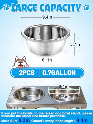 2 Pcs 0.7 Gallon Dog Bowls for Small Medium Dogs - Food Grade Stainless Steel Metal Water Bowl, Easy to Clean Food Bowls for Indoor Outdoor - size: 0.7 Gallons