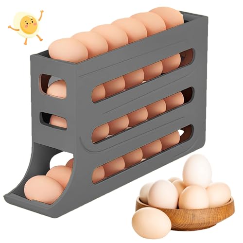 Egg Holder for Fridge, 4 Tiers Dispenser, 30 Egg Container Refrigerator, Large Capacity Organizer Automatic Fridge Rolling Egg Container for Pantry Countertop (Grey) - color: Grey