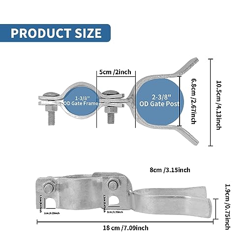 1-3/8" x 2-3/8" Chain Link Gate Hinge Kit,Galvanized Steel Fence Gate Hinge, 2-3/8 "Male Gate Post Hinges(2 Pcs), 1-3/8" Female Gate Frame Hinges(2 Pcs)