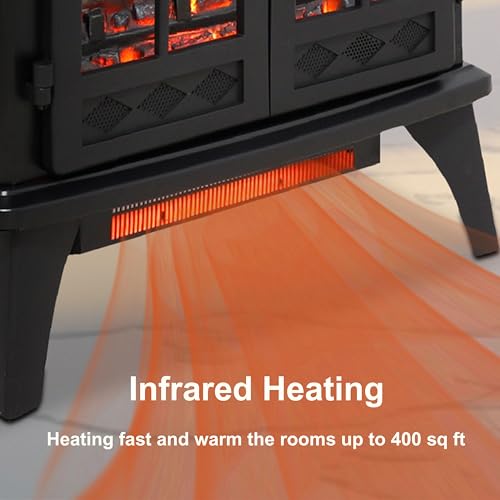24" Electric Fireplace, Freestanding Fireplace Heater w/Realistic Flame, Remote, Timer, Adjustable Brightness, Thermostat, Overheating Protection, 1500W, Black - size: 24" (Dynamic Flames)