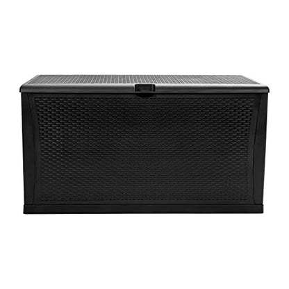 Merrick Lane Outdoor Storage Container - 120 Gallon Capacity - Black Weather Resistant Plastic - UV Treated to Prevent Fading - Chest Design with Hinged Lid