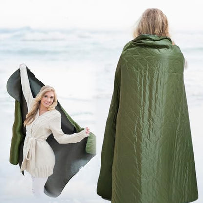 Large Outdoor Waterproof Blanket-Quilted Extra Thick Fleece Windproof Warm Includes Stuff Sack Shoulder Strap Machine Washable,55"x78"- Army Green - color: Green