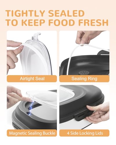 20-50 Lbs Food Storage Containers,Collapsible Rice Container with Wheel Airtight Locking Lid,Flour Storage Container with Small Food Container and Scoop,Suitable for Food,Rice,Pet Food,Flour - color: Black/20-50LBS