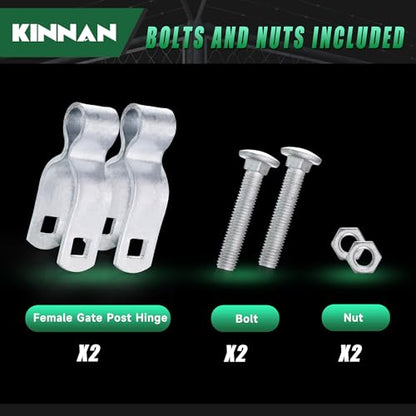 KINNAN 1-3/8" Chain Link Fence Gate Female Hinge, Heavy Duty Galvanized Steel, Gate Hinges with Bolts and Nuts, Durable Fence Hardware for Secure and Long Lasting, Easy Installation (2 Pack - size: 1-3/8