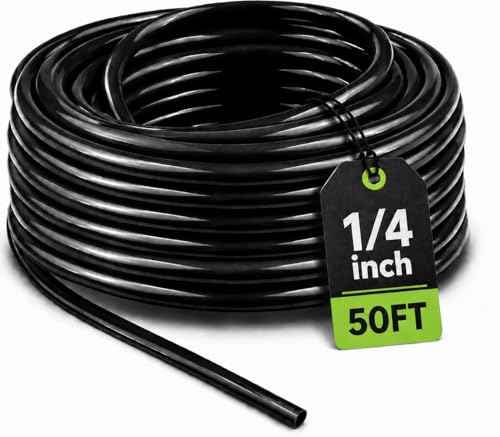 Bonviee 50ft 1/4" Drip Irrigation Tubing – Flexible, Durable Hose, Compatible with 1/4 inch Barbed Tee, Micro-Emitters & Misters, Easy Install for Home Garden Repair - size: 1/4"-50FT