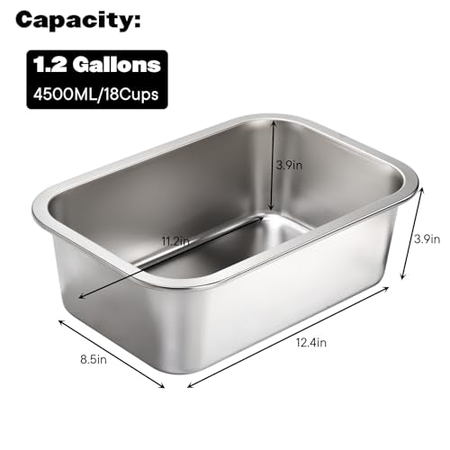 Lawei 2 Pack 1.2 Gallon Stainless Steel Dog Bowls for Large Dogs, Rectangular Metal Dog Water Food Bowl, Large Capacity Pet Food Bowl Water Dish, Indoor and Outdoor Universal Pet Bowl, Easy to Clean