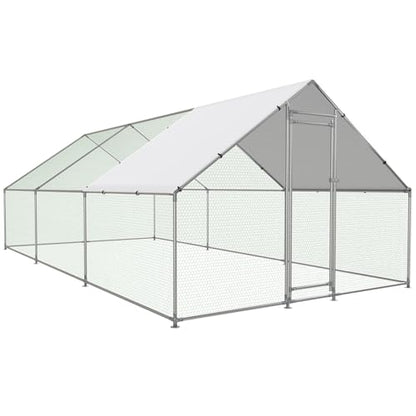 NUGRIART Large Metal Chicken Coop Walk-in Poultry Cage with Water-Resident and Anti-UV Cover Duck Rabbit Cat House Outdoor Chicken Run Pen with Spire Shaped Cage - size: 19.7’L×9.8’W×6.5’H