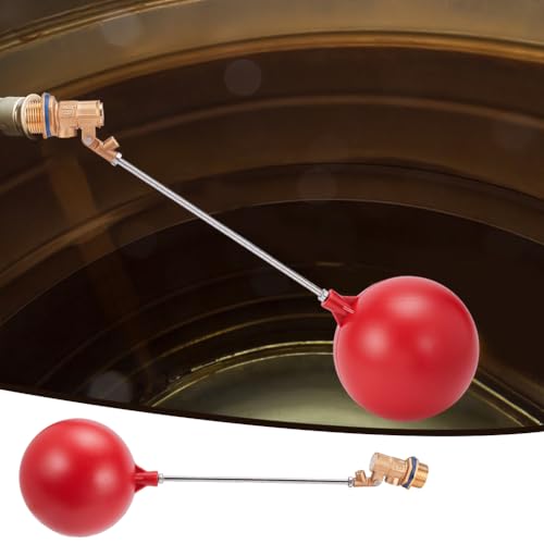 2 Pack 3/4 Inch Brass Float Valve for Water Tank, 6 Inch Float Ball with Adjustable Angle Rod Sink Trough Valve for Automatic Water Level Control