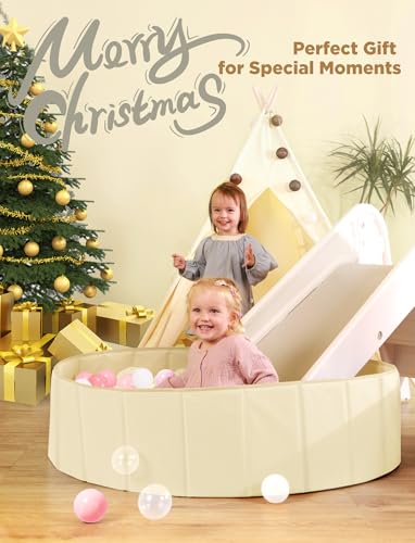 Hikiddy Large Ball Pit for Toddlers - 44 in Baby Ball Pit with Pop-Up Playmat, Foldable Kids Ball Pool, Dog Play Pit, Indoor and Outdoor Use, Hold Over 1000 Balls, Balls Not Include (Beige) - color: Beige
